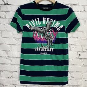 Civil Regime Mens Size S LA Rebel Youth T Shirt Striped Phoenix Embroidered‎